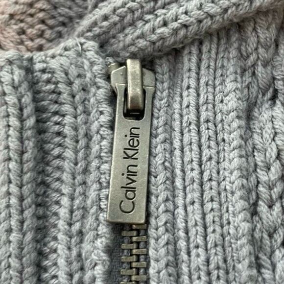 Calvin Klein Chunky Knit Cardigan Sweater Gray Cotton Zip Front Soft M - Picture 6 of 9